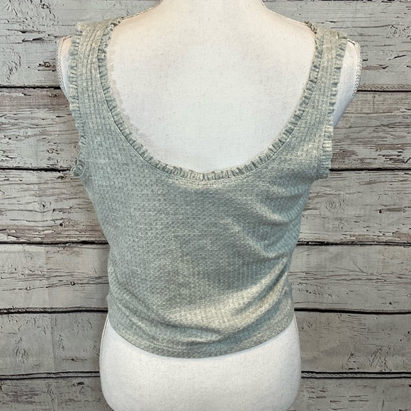 WILD FABLE Gray Cropped Thermal Ruffle Trim Tank Top-Medium - Picture 2 of 2